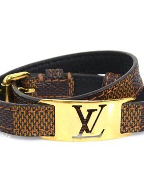 Auth LOUIS VUITTON Damier Ebene SIGN IT Bracelet Brown/Gold M6623E